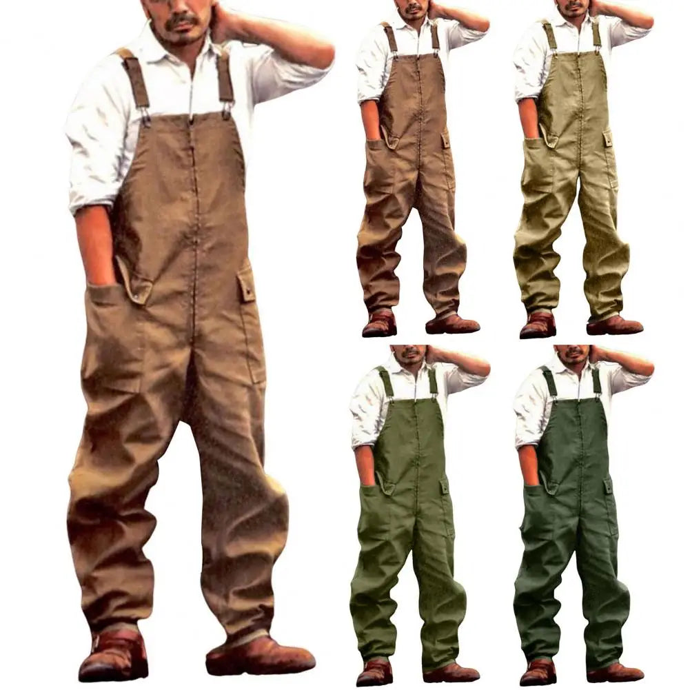 Mono vaquero para hombre, estilo retro informal, con múltiples bolsillos, peto vaquero, pantalón largo con tirantes, estilo urbano.