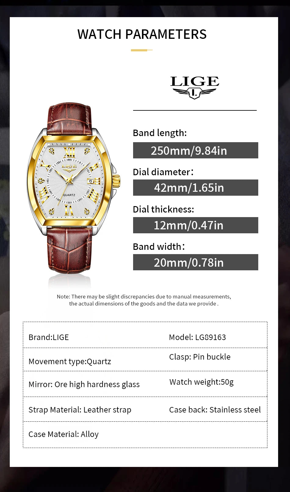 LIGE - Nuevos relojes militares para hombre, marca original de lujo, de cuero, de cuarzo, cronógrafo cuadrado resistente al agua