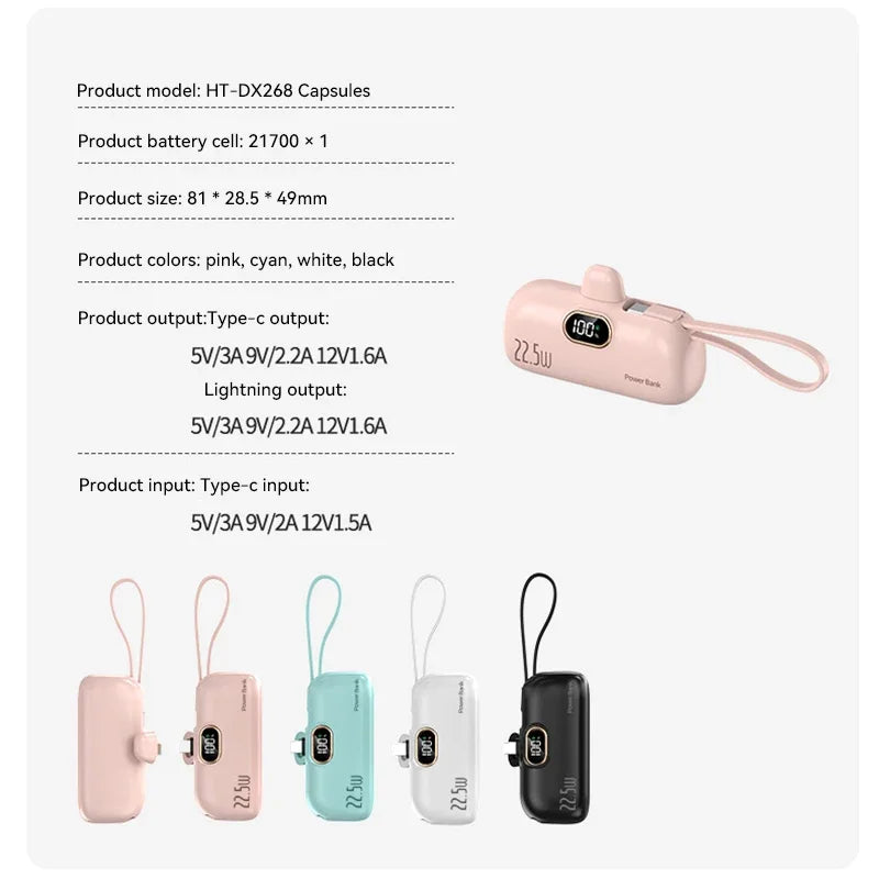 Xiaomi - Mini banco de energía de 500.000 mAh, 22,5 W, alta capacidad, carga ultrarrápida, para iPhone, Huawei y Samsung