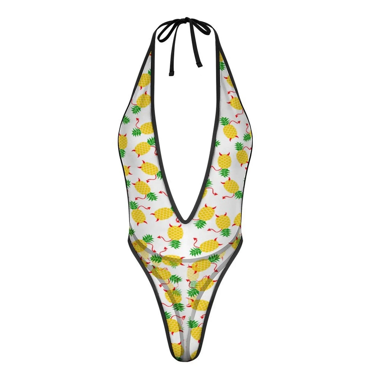 Traje de baño de una pieza para mujer, monokini con escote en V profundo, espalda descubierta y estampado de piña al revés, traje de baño sexy