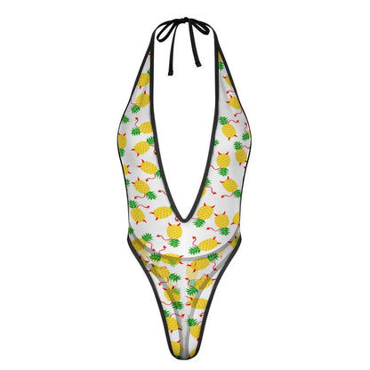 Traje de baño de una pieza para mujer, monokini con escote en V profundo, espalda descubierta y estampado de piña al revés, traje de baño sexy