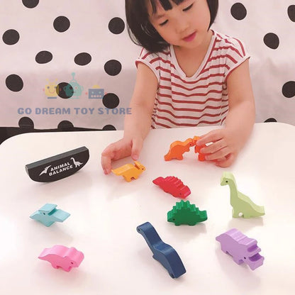Bloques de equilibrio de madera, juguetes para niños, animales, dinosaurios, construcción, apilamiento, juegos de mesa altos, juguete Montessori de madera, regalo para niños
