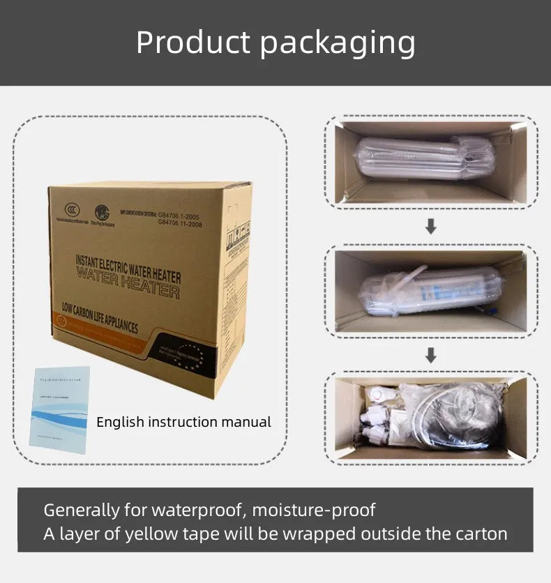 Calentador de agua eléctrico pequeño HYUNDAI con calentamiento rápido e instantáneo, temperatura constante inteligente y pantalla en inglés para ducha o baño.