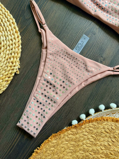 Bikini de diamantes 2025, bañador sexy para mujer, bikini bandeau con efecto push up, bañador femenino brillante, traje de baño floral, ropa de playa