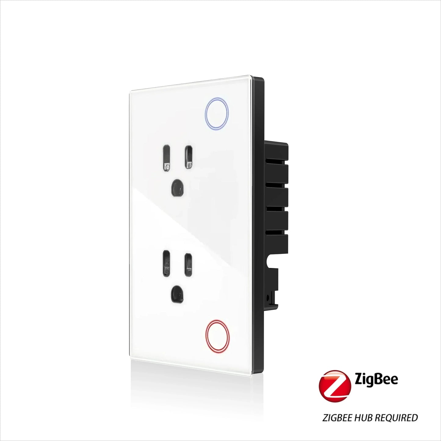 Enchufe inteligente de pared Melery Tuya Zigbee con monitorización eléctrica (EE. UU.), panel de cristal, temporizador y control remoto mediante aplicación (Google Home, Alexa).