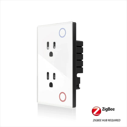 Enchufe inteligente de pared Melery Tuya Zigbee con monitorización eléctrica (EE. UU.), panel de cristal, temporizador y control remoto mediante aplicación (Google Home, Alexa).