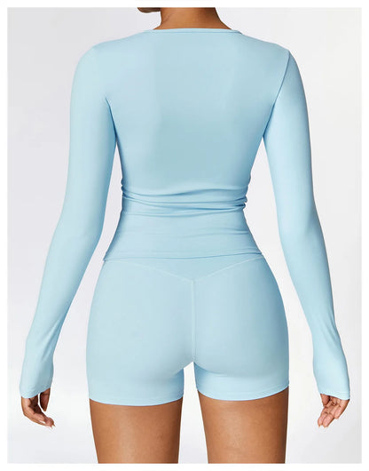 2PCS Seamless Yoga Set Women Workout Set Sportswear Gym Clothing Fitness Long Sleeve Crop Top High Waist Leggings Sports Suits