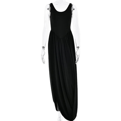 Vestido largo sexy con abertura alta JULISSA MO para mujer, negro, sin mangas, de talle alto, ideal para otoño, elegante y ajustado, perfecto para fiestas y discotecas (2024)