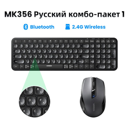 Teclado inalámbrico UGREEN con Bluetooth y teclas en ruso, coreano e inglés de 2,4 GHz para portátiles, MacBook, iPad, PC y tabletas.