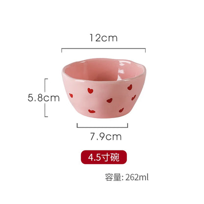 Ensaladera con diseño de corazón rosa, plato de cerámica, taza de café, tazón de postre para niños, platos de cena bonitos para el hogar, vajilla de restaurante