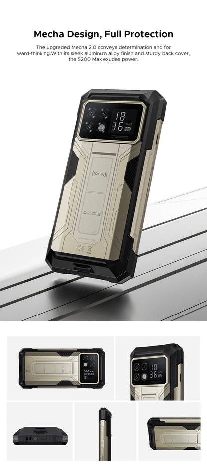 Teléfono resistente DOOGEE S200 Max, 16 GB + 512 GB, batería de 22000 mAh, procesador Dimensity 7050, pantalla de 6,72" a 120 Hz, pantalla trasera de 1,32", linterna dual.
