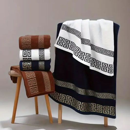 Toallas de baño de algodón de 140 x 70 cm, toalla de ducha grande y gruesa, regalo bordado, azul, blanco, marrón, negro, verde y gris.