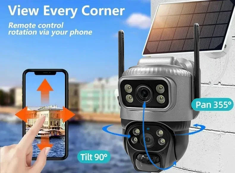 Cámara solar 4G de 8MP con lente dual 4K, PIR, tarjeta SIM integrada, visión nocturna, resistente al agua, cámara IP de seguridad con batería y monitor CCTV.