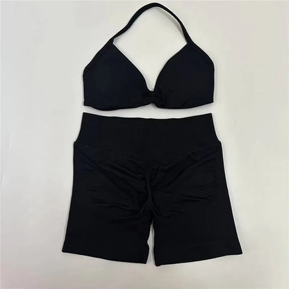 Women's Electric Blue Blossom High Stretch Top Sports Bra Shorts Set Comfortable Gym Workout Yoga Active Wear Impact Outfit