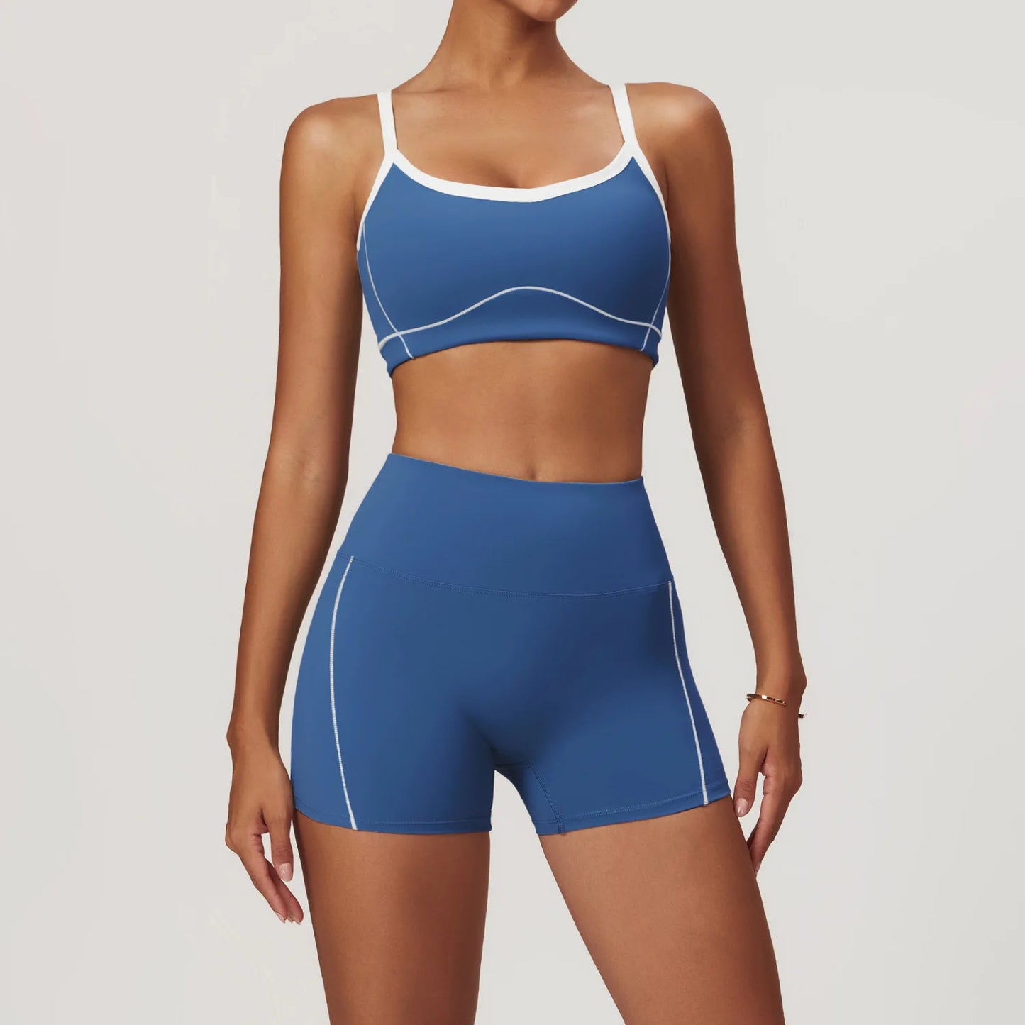 Conjunto deportivo de yoga FUBEIKE para mujer, de verano, color nude, ajustado, con espalda descubierta, ideal para gimnasio, ropa deportiva para mujer, para correr al aire libre.