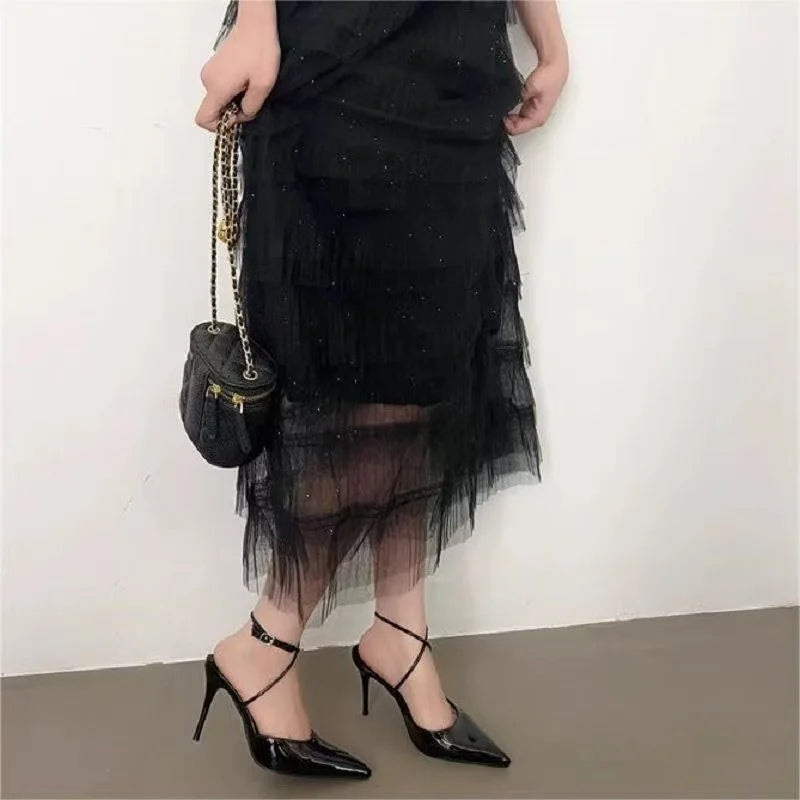 Sandalias de tacón alto con punta fina Ele Sexy para mujer, moda 2025, tacón fino, combinables con todo, punta abierta.