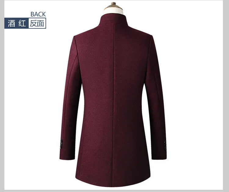 Tallas EUR S-XXL. Abrigo de lana grueso y cálido para hombre, con cuello alto, estilo casual de negocios, corte ajustado. Chaqueta de lana cortavientos para hombre.