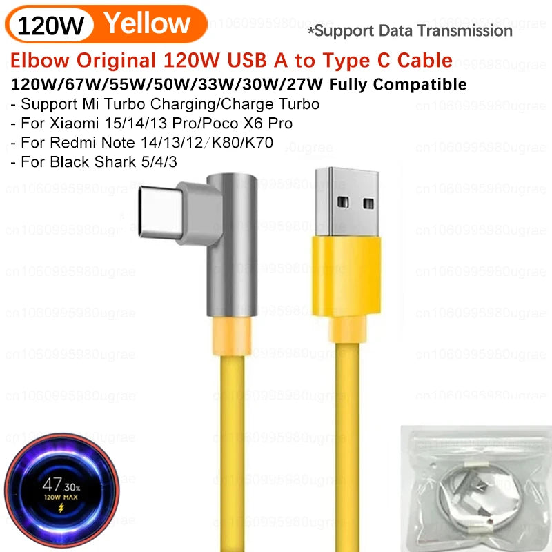 Cable de carga rápida Turbo original Xiaomi 6A 120W 67W USB Tipo C para Mi 15, 14T Ultra, Redmi Note 14, 13 Pro Plus, K80, Poco F5