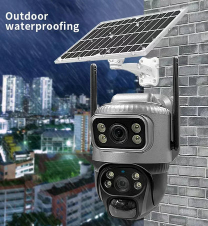 Cámara solar 4G de 8MP con lente dual 4K, PIR, tarjeta SIM integrada, visión nocturna, resistente al agua, cámara IP de seguridad con batería y monitor CCTV.