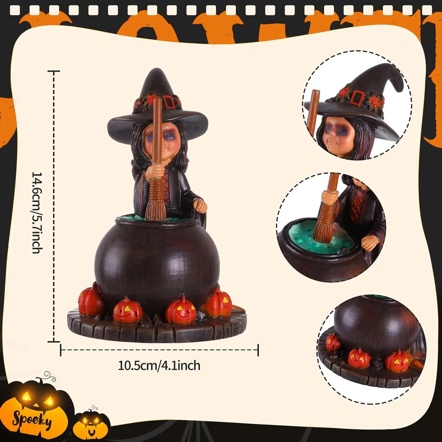 Decoración de bruja de Halloween, decoración de resina, escritorio para el hogar, fiesta, sombrero de bruja, decoración creativa de mesa para Halloween.