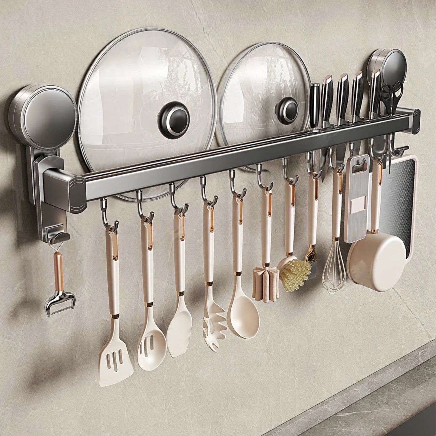 Gancho con ventosa para utensilios, estantes, soporte para cucharas, estante para trapos de cocina, estante para tablas de cortar, soporte para cuchillos, gancho para fila, organizador de cocina
