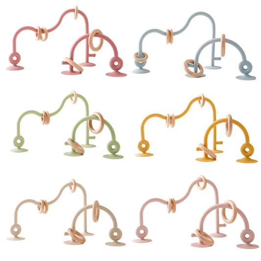 Juguete educativo de silicona para bebés, juguete Montessori para bebés, laberinto de mordedores de madera, montaña rusa, cuentas, accesorio para bebés, mordedor