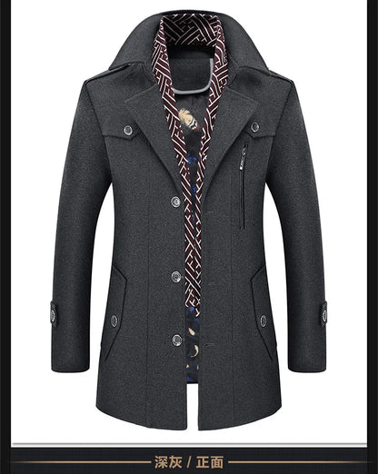 Chaqueta de lana lisa para hombre, estilo cárdigan, corte holgado, manga larga, cuello vuelto, estilo casual, 2025