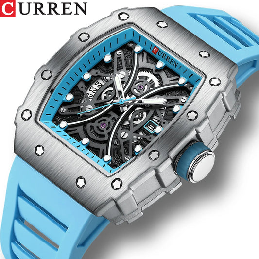 Reloj CURREN 3D para hombre, de cuarzo, de acero inoxidable, resistente al agua, creativo, con correa de silicona, reloj de pulsera