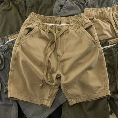 Pantalones cortos informales de trabajo para hombre, de verano, modernos, holgados, de pierna recta, de cinco cuartos, elásticos y lavados.