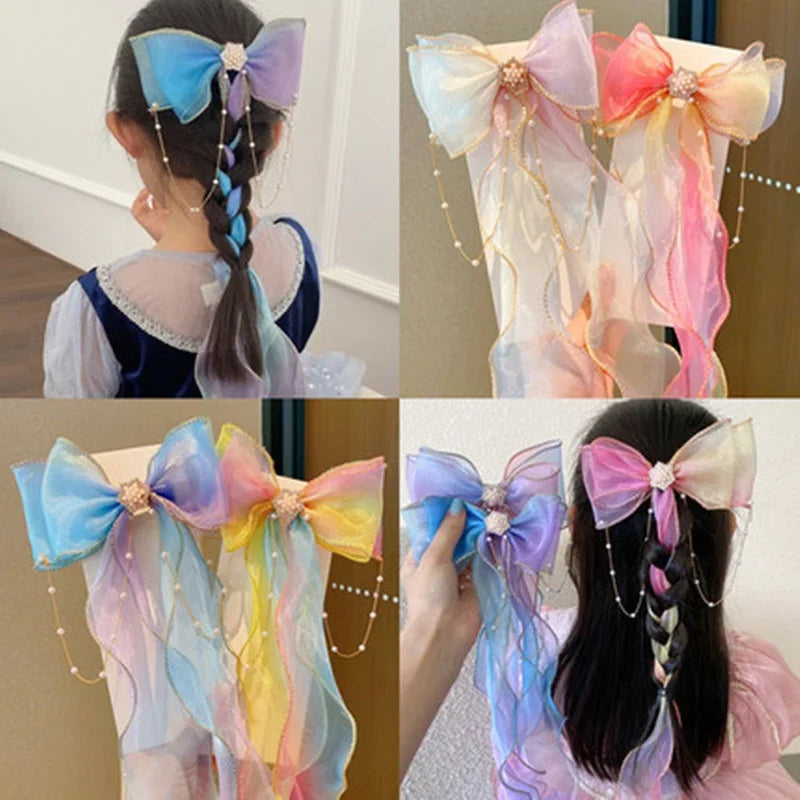Accesorios para el cabello de moda para niñas, lindas y coloridas horquillas con lazo de gasa, pinzas para el cabello para niñas, accesorios para el cabello, horquillas.