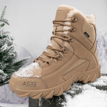 Botas de nieve para hombre de alta calidad, cálidas y de felpa, para invierno, para exteriores, con plataforma antideslizante.