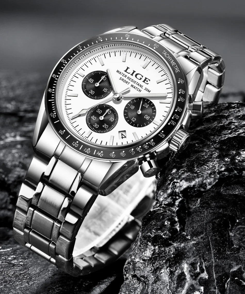 LIGE 2025 - Reloj de lujo para hombre, nuevo, de cuarzo, luminoso, resistente al agua, con cronógrafo y fecha, deportivo