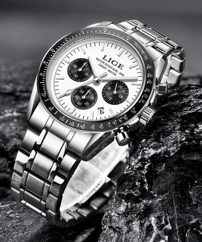 LIGE 2025 - Reloj de lujo para hombre, nuevo, de cuarzo, luminoso, resistente al agua, con cronógrafo y fecha, deportivo