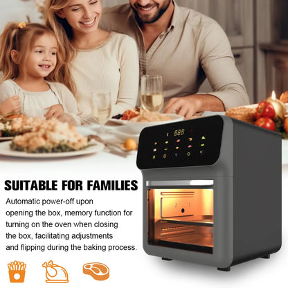 Freidora de aire con pantalla táctil de 80-200 °C, freidora eléctrica con temporizador de 0 a 60 minutos, freidora sin humo, ventana visible para descongelar, hornear y asar.