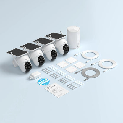 Kit de cámara solar WiFi ARCCTV de 4 MP para exteriores con sistema de vigilancia inalámbrico, sirena, detección de humanoides y audio bidireccional.