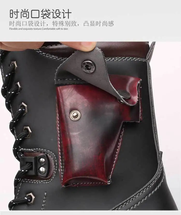 Botas altas de cuero para hombre, estilo motero, de invierno, estilo gótico punk, para hombre, estilo militar informal, para uso exterior.