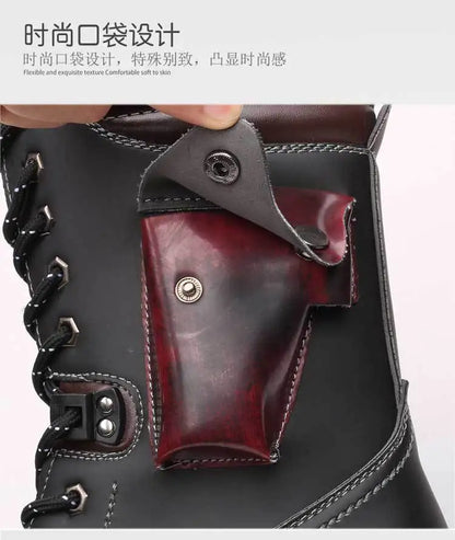 Botas altas de cuero para hombre, estilo motero, de invierno, estilo gótico punk, para hombre, estilo militar informal, para uso exterior.