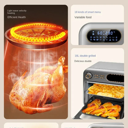 Horno de aire para freír con visualización, multifunción para el hogar, con función de giro, 16 l, horno eléctrico dedicado para hornear, pizza y papas fritas.