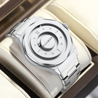 FOXBOX Reloj de negocios de lujo para hombre, resistente al agua hasta 30 m, diseño personalizado, correa de acero inoxidable, reloj de cuarzo para hombre, regalo de moda