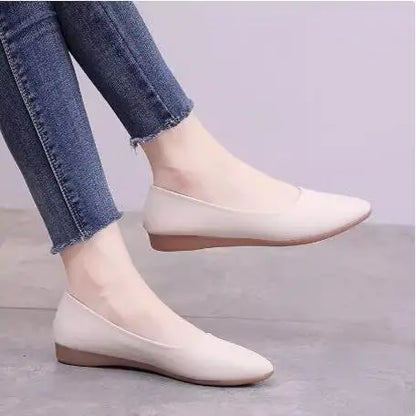 Zapatillas deportivas informales sin cordones para mujer, de piel suave, color blanco, transpirables, suaves y antideslizantes.