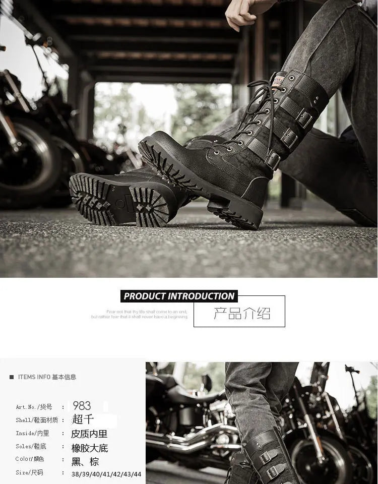 Botas vaqueras altas para hombre, zapatos con refuerzo interior, transpirables, de talla grande, informales, para motocicleta, 2025