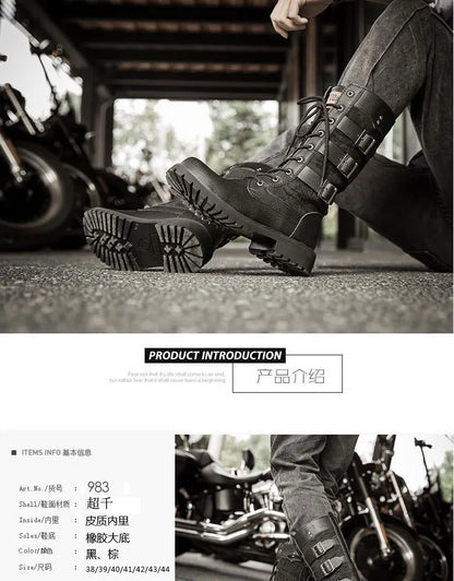 Botas vaqueras altas para hombre, zapatos con refuerzo interior, transpirables, de talla grande, informales, para motocicleta, 2025
