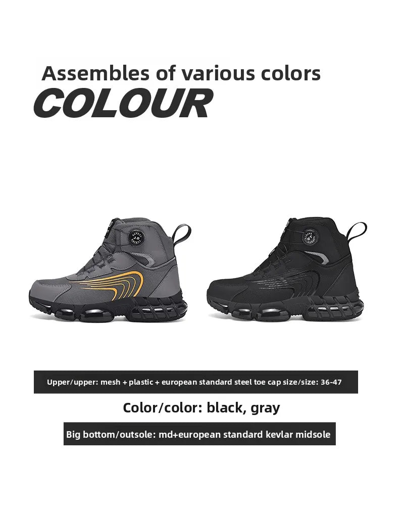 Zapatos de seguridad de caña alta para hombre con botón giratorio, resistentes a impactos y perforaciones, zapatillas de moda para hombre, calzado de seguridad profesional.