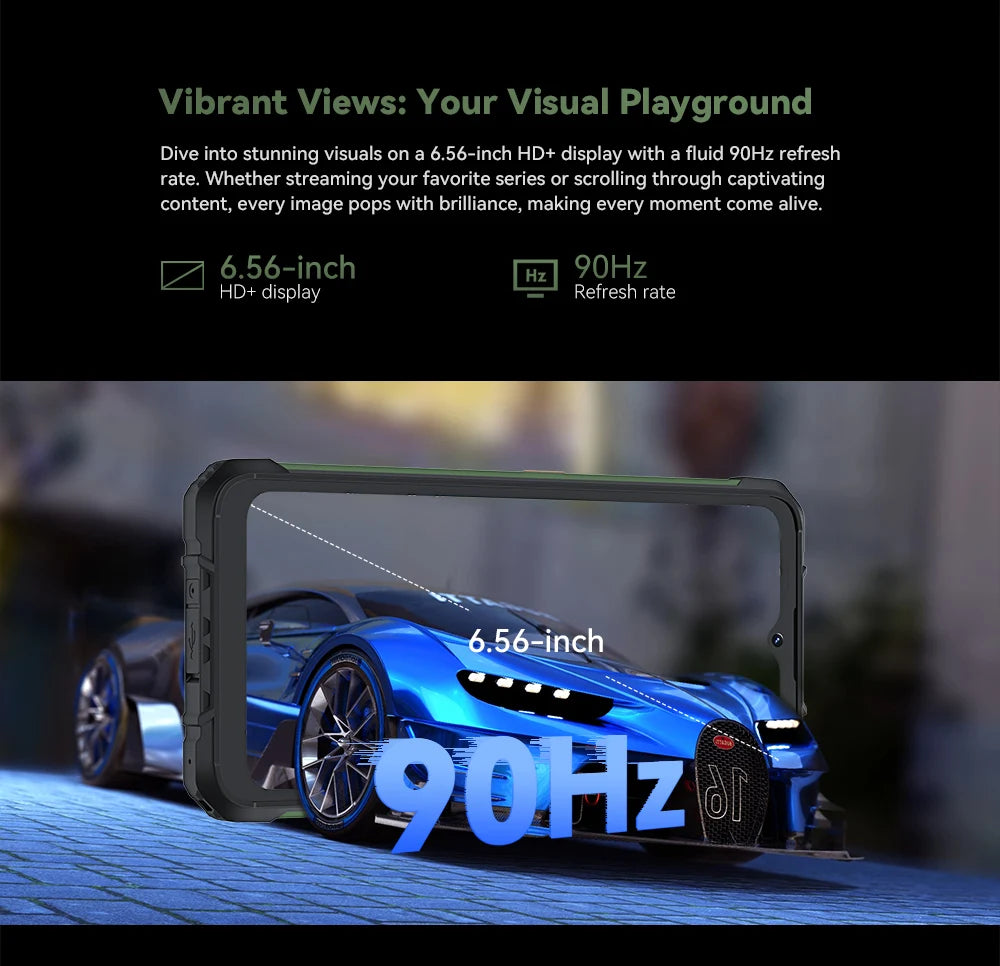 Cubot KingKong ACE 2, smartphone ultradelgado y resistente, Android 14, 16 GB de RAM (6 GB + 10 GB), + 128 GB de ROM, pantalla de 6,56" a 90 Hz, NFC.