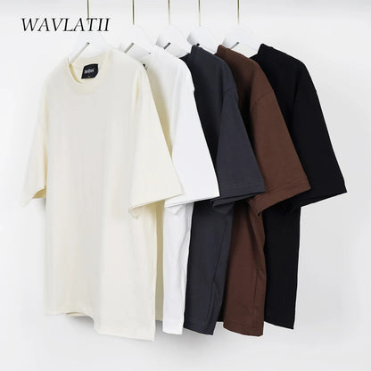 WAVLATII Camisetas de verano de gran tamaño para mujeres y hombres, camisetas casuales marrones para mujeres, camisetas de calle coreanas, camisetas unisex básicas sólidas para jóvenes y geniales