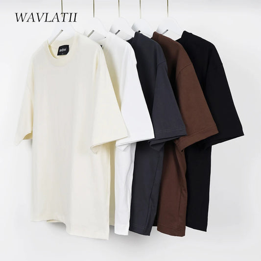 WAVLATII Camisetas de verano de gran tamaño para mujeres y hombres, camisetas casuales marrones para mujeres, camisetas de calle coreanas, camisetas unisex básicas sólidas para jóvenes y geniales