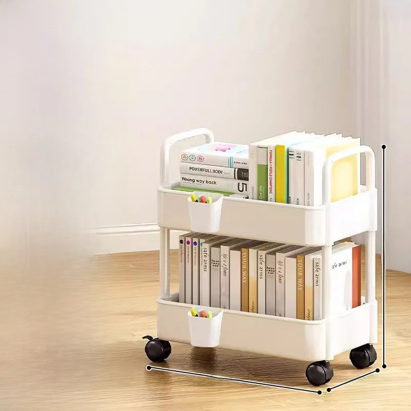 Librería móvil sencilla junto a escritorio con ruedas Escritorio de oficina debajo de almacenamiento en capas Ra Carrito pequeño Estantería de lectura