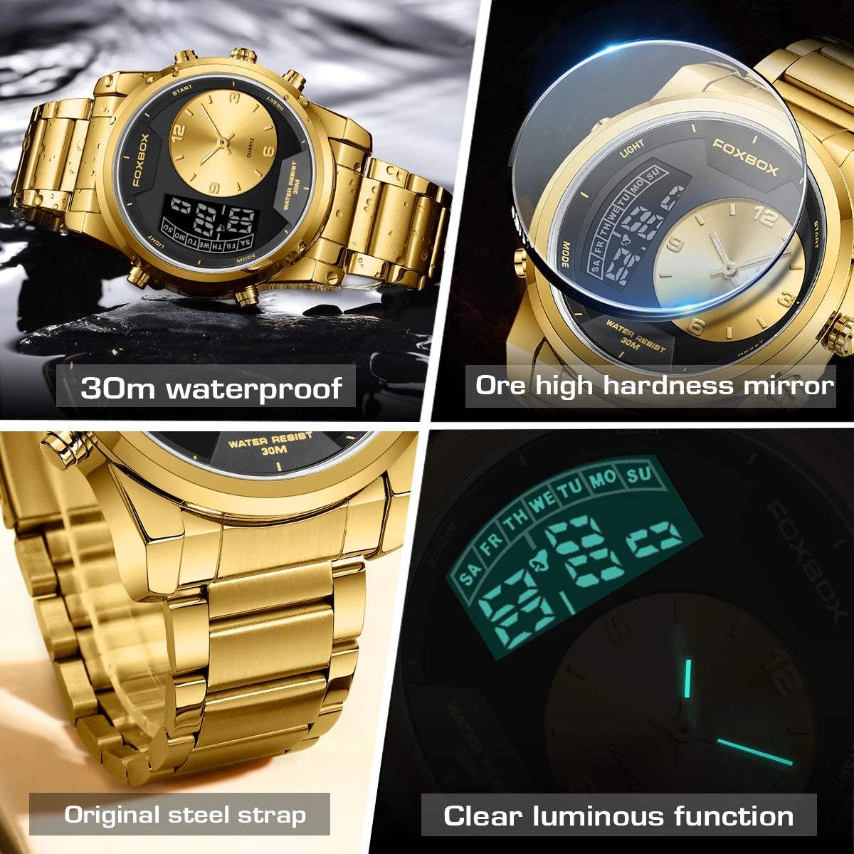 LIGE - Reloj digital de moda para hombre, deportivo, informal, resistente al agua, de cuarzo, cronógrafo de lujo, marca FOXBOX