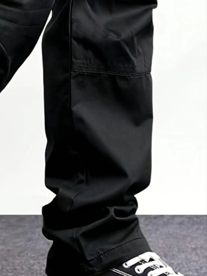 Men's Regular Plain Overalls with Drawstrings and Large Flap Pocket Pantss, Functional Multi-Pocket Straight Pants, Suitable for Holiday, Street, Daily Leisure, Running, Multi-Scenario, Suitable for All Seasons