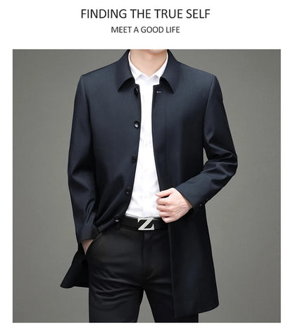 Gabardina coreana Maxbarley para hombre, otoño 2025, estilo casual de negocios, cortavientos, abrigo largo de estilo urbano.